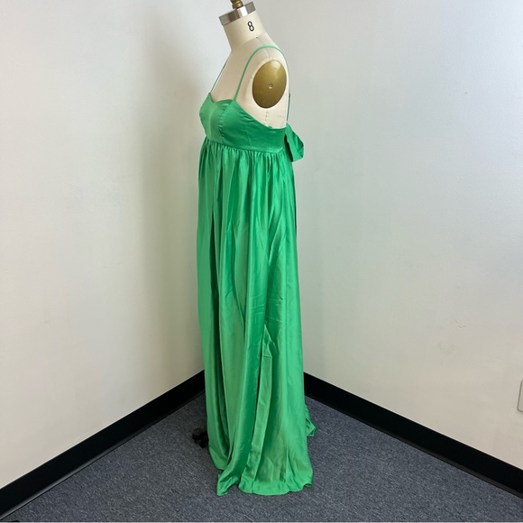Fame and Partners Maxi Green Silk Pleated Dress m83 - Picture 7 of 11